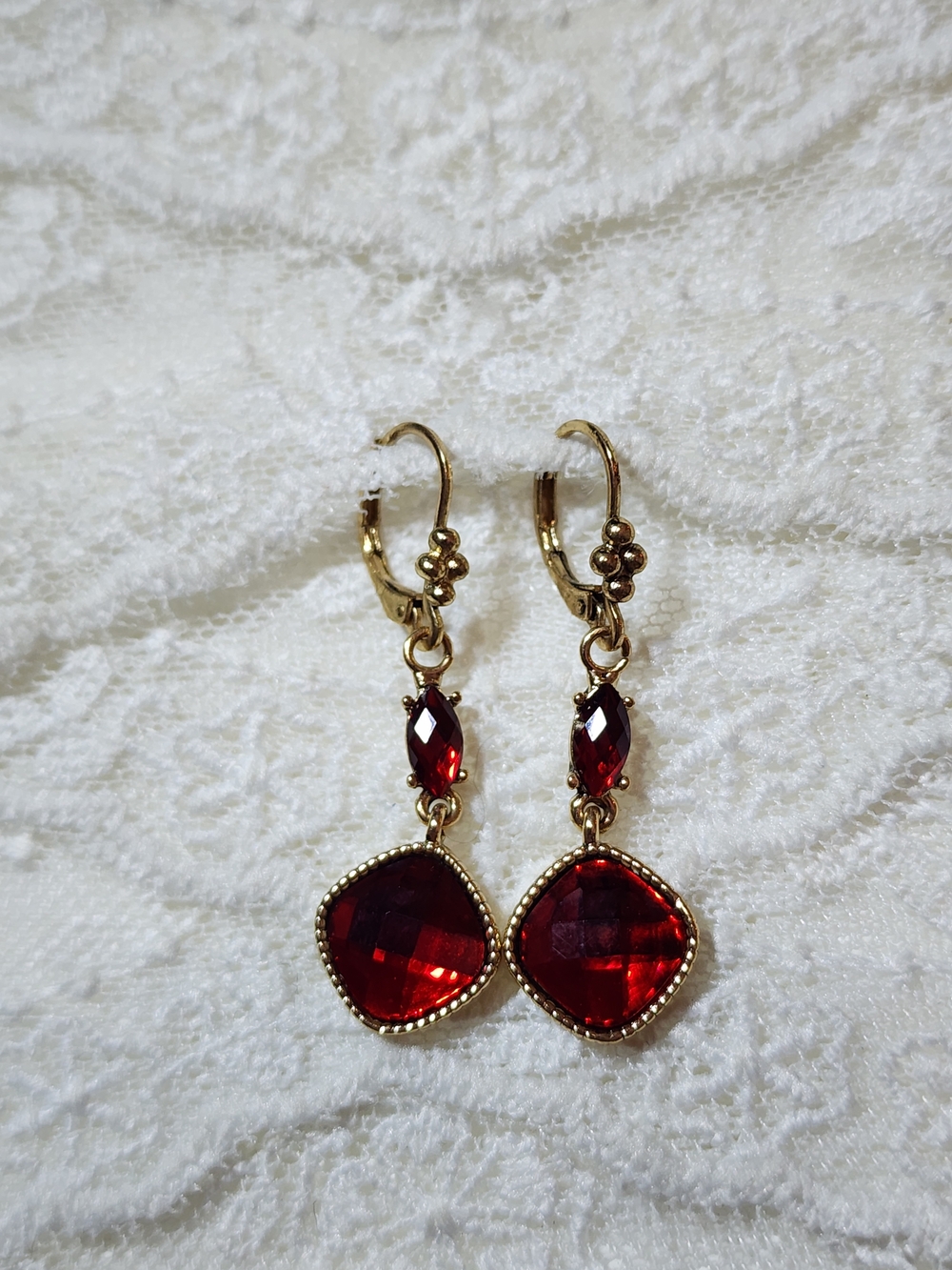 Napier Gold-Tone Red Dangle Earrings - Elegant Sparkling Drop